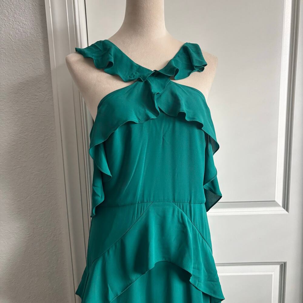 BCBG‎ MAXAZRIA Green Audrianna Georgette Ruffled Halter Dress Gown Sz 12 - Picture 3 of 13